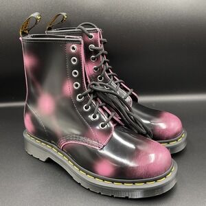 Dr. Martens 1460 Distressed Arcadia Pink Black Leather Lace Up Boots Women's 6